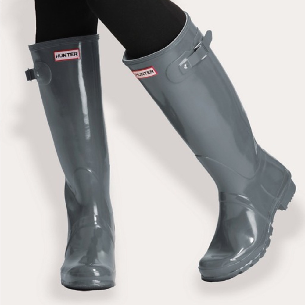 Original tall grey Hunter rain boots